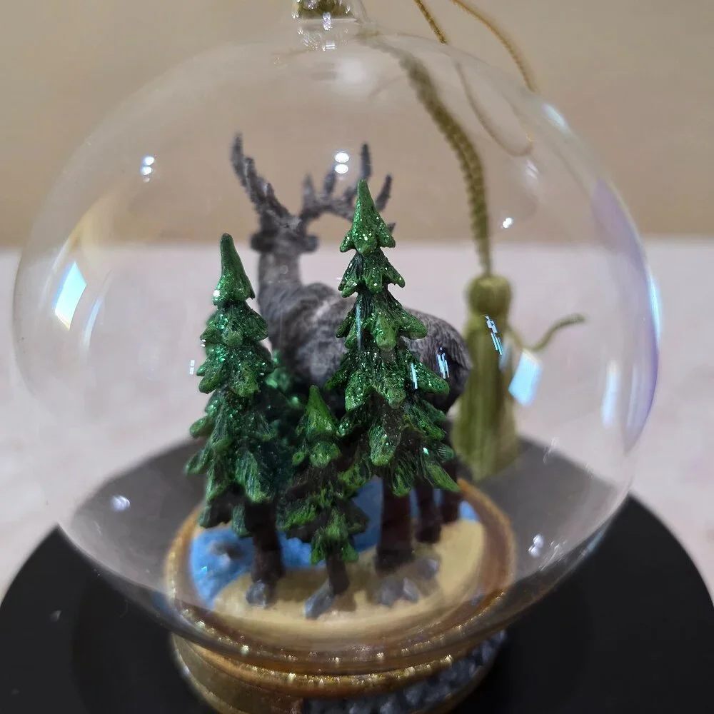 The Memory Globe Ornament ELK IN THE WOODS Christmas Holiday Boxed Flavia Milano
